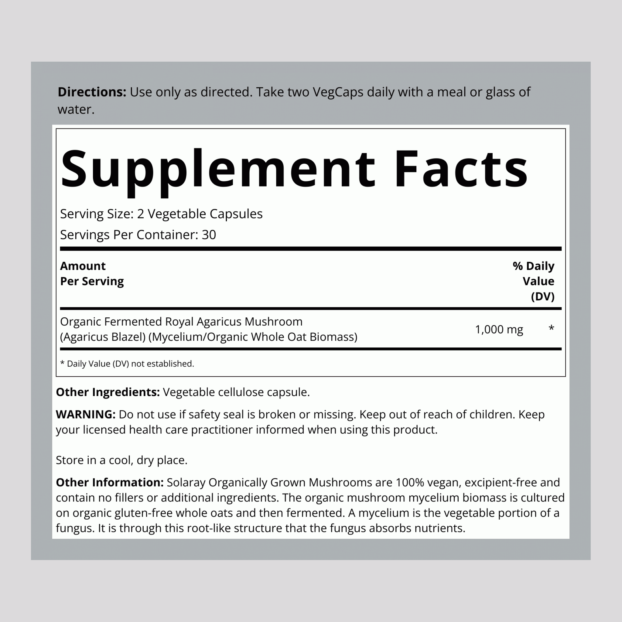 Fermented Royal Agaricus Mushroom (Organic), 500 mg, 60 Vegetarian Capsules