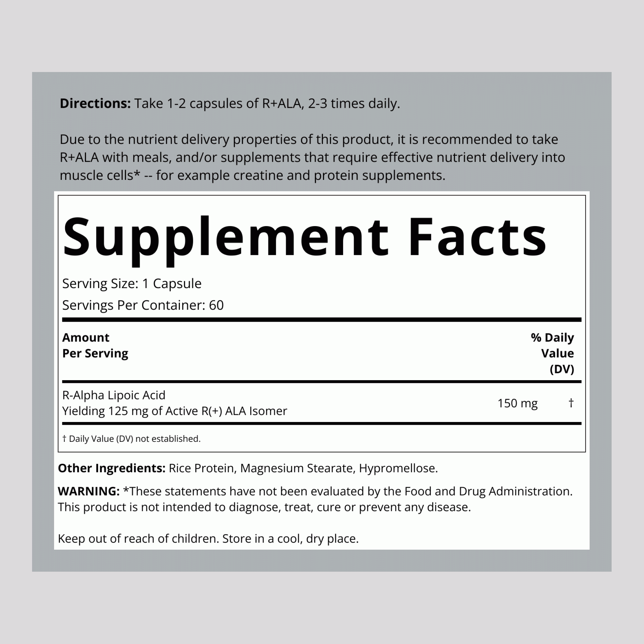 R+ ALA (Alpha Lipoic Acid), 150 mg, 60 Capsules