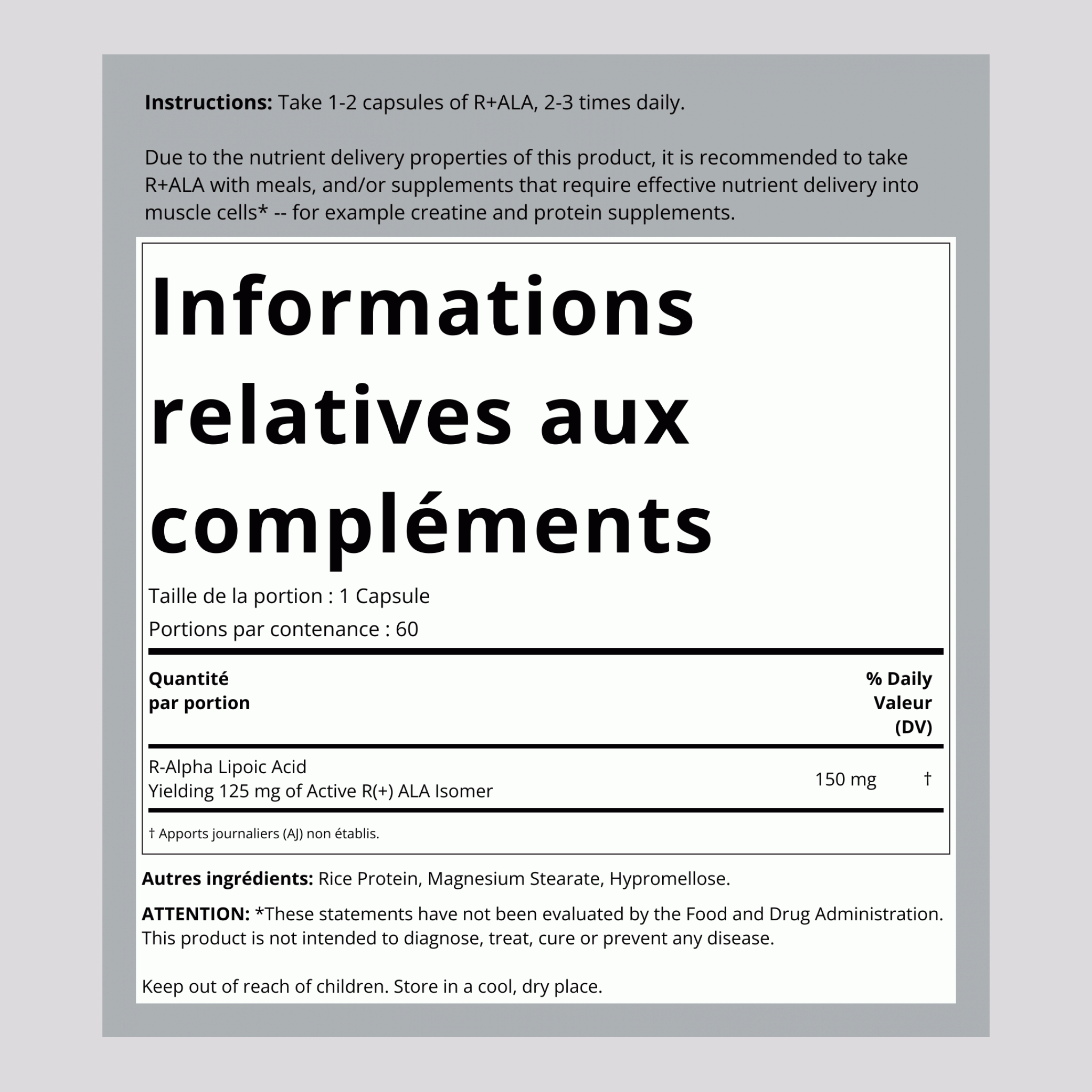 R+ ALA (Alpha Lipoic Acid), 150 mg, 60 Capsules