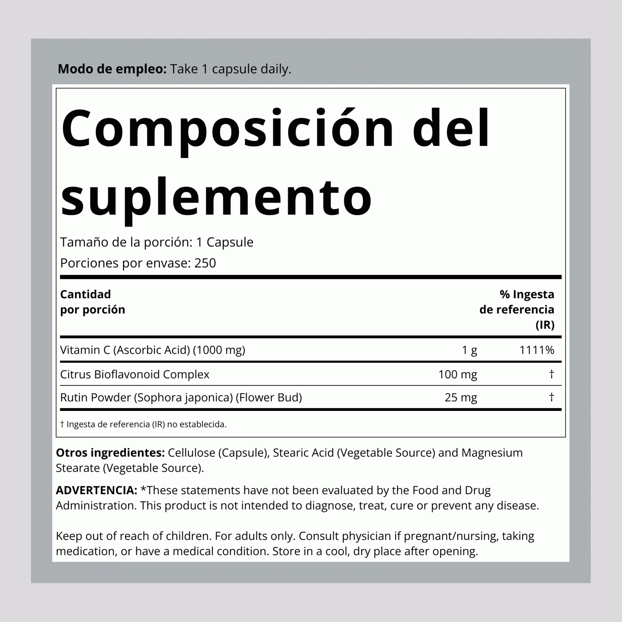 C-1000 con bioflavonoides 1000 mg 250 Cápsulas vegetarianas     