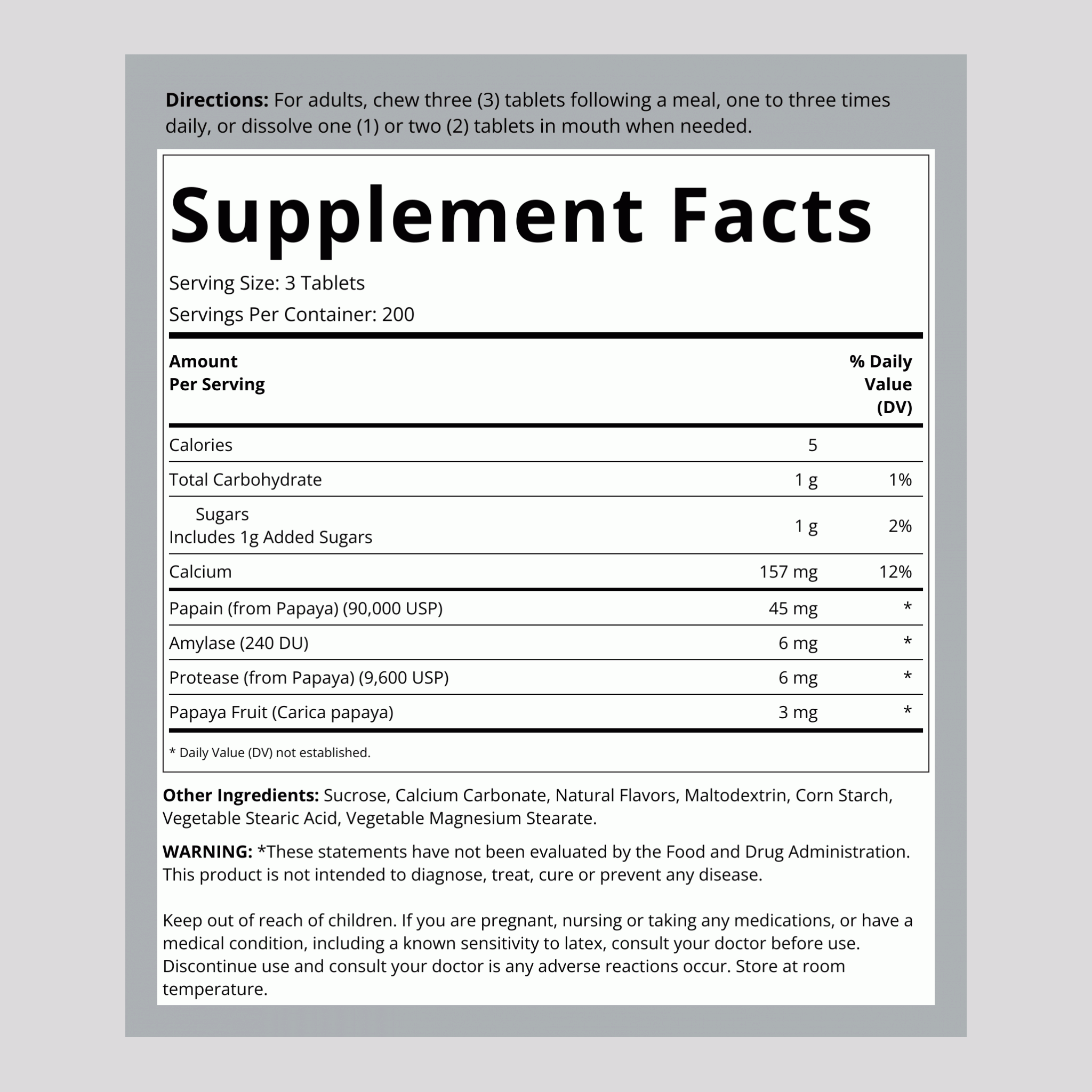 Original Papaya Enzyme Chewable, 600 Chewable Tablets