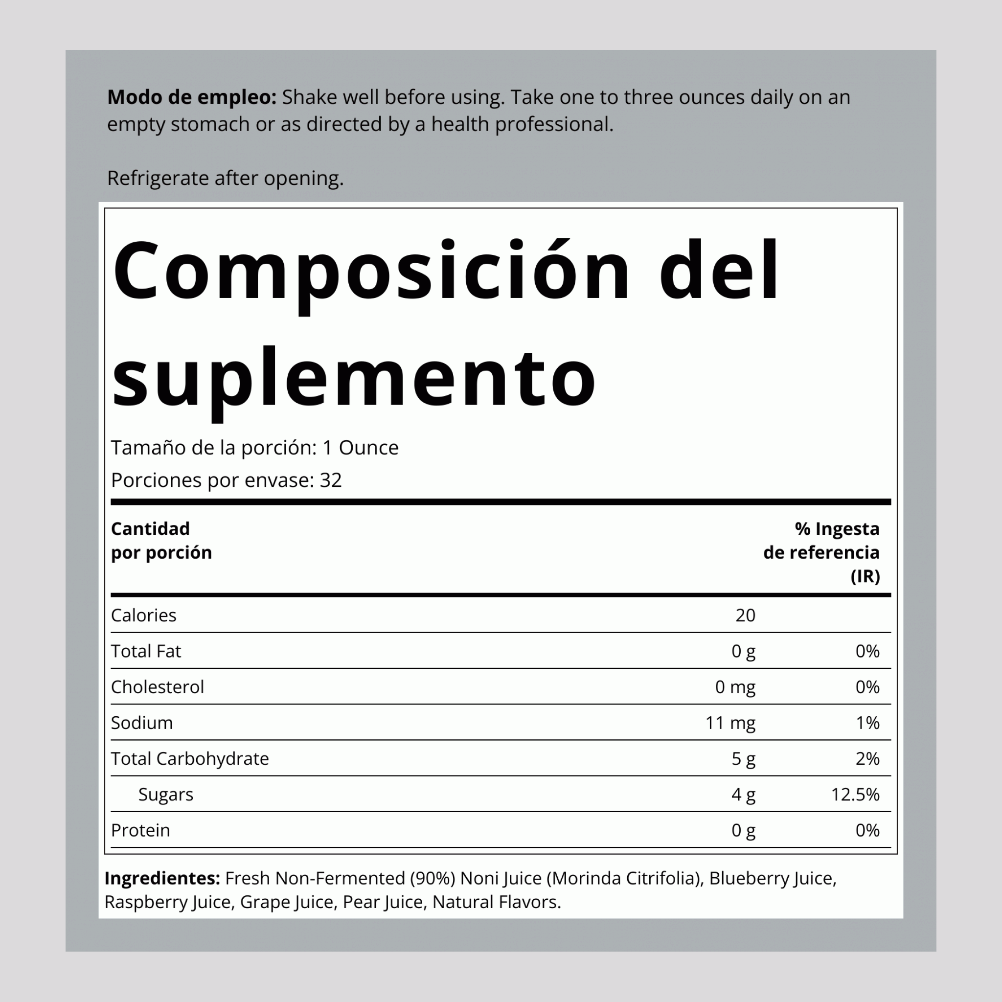 Suplemento líquido con zumo de noni 32 fl oz 946 mL Botella/Frasco    