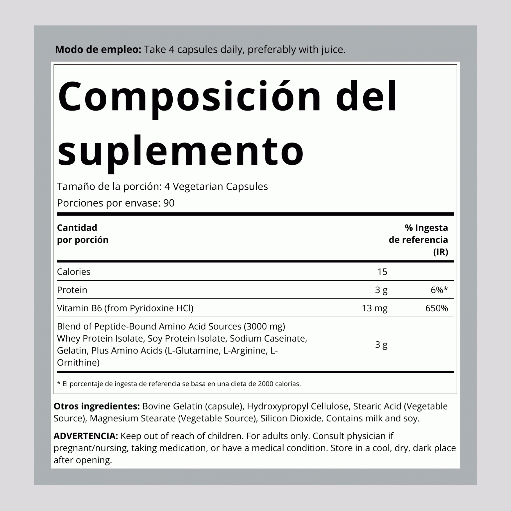 Mezcla de aminoácidos Amino Complete 360 Cápsulas vegetarianas       