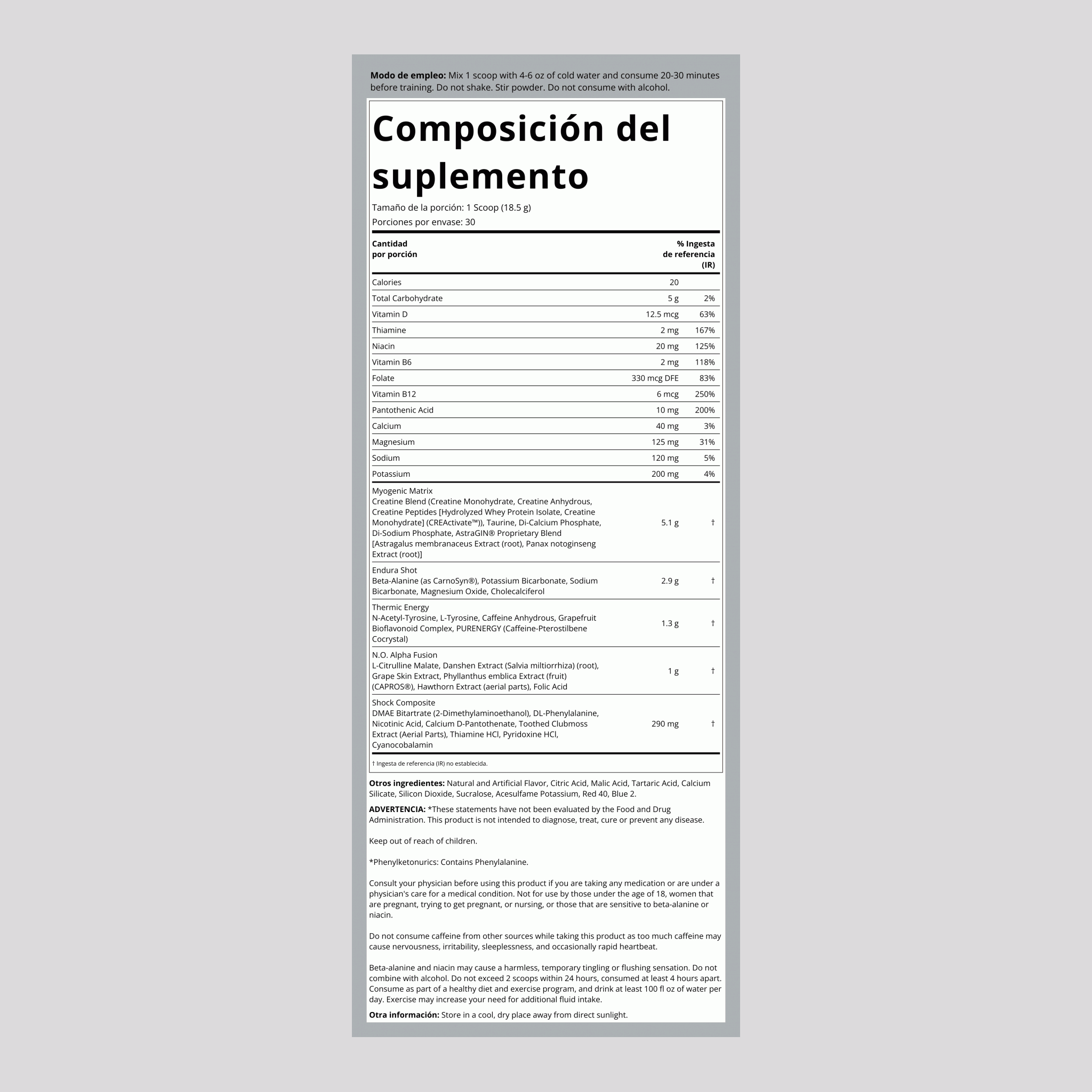 Suplemento en polvo para antes de hacer ejercicio N.O.-Xplode (Uva) 1.22 lb 555 g Botella/Frasco    