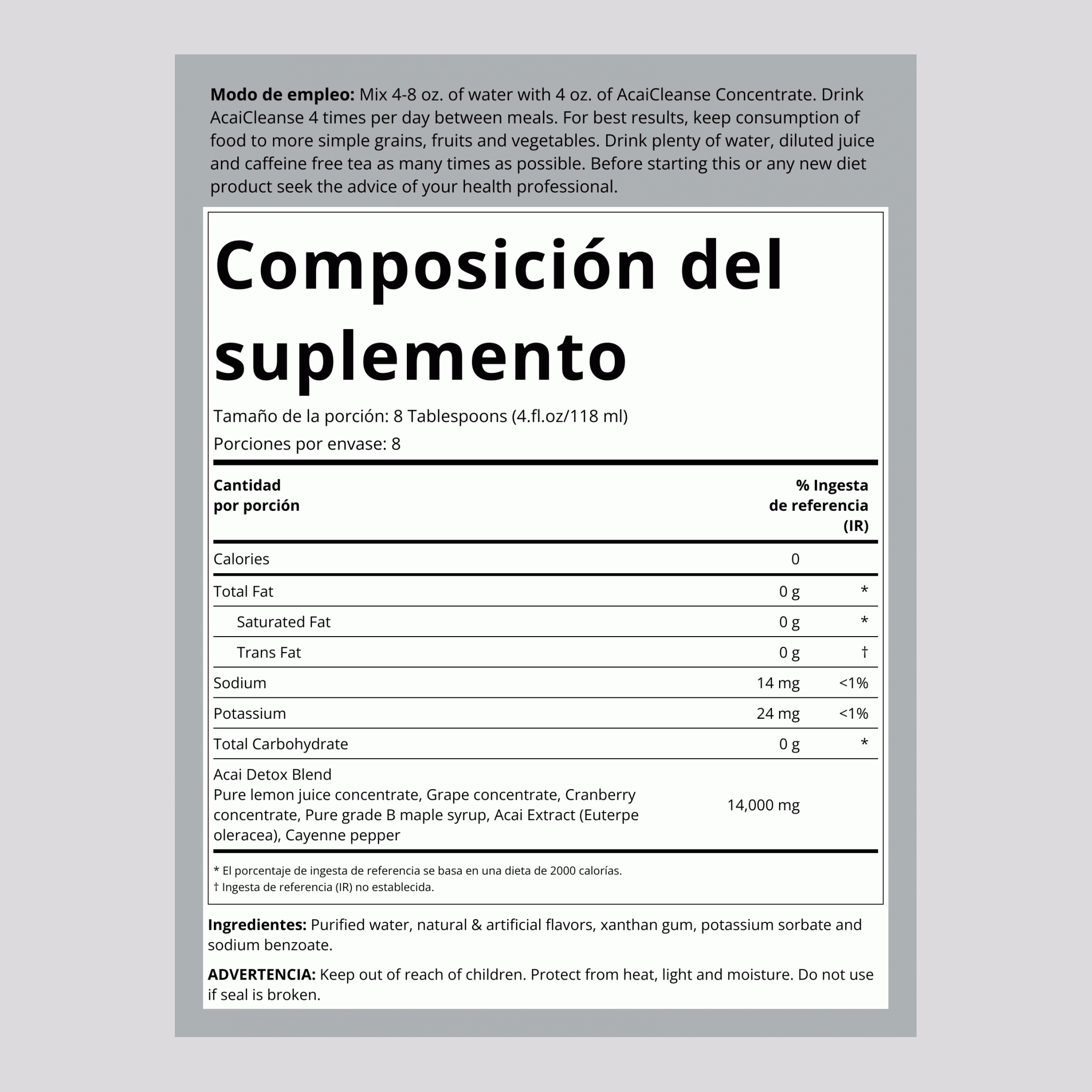 Líquido desintoxicante de baya de azaí 48 horas 32 fl oz 947 mL Botella/Frasco    