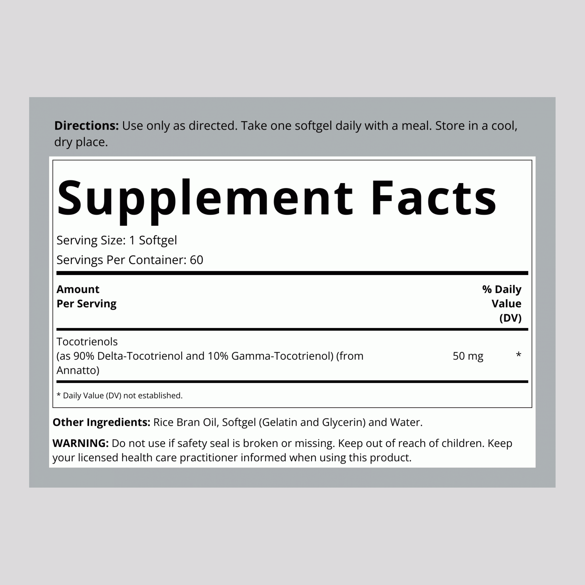 Vitamin E Tocotrienols 50 mg, Soy Free, 60 Softgels