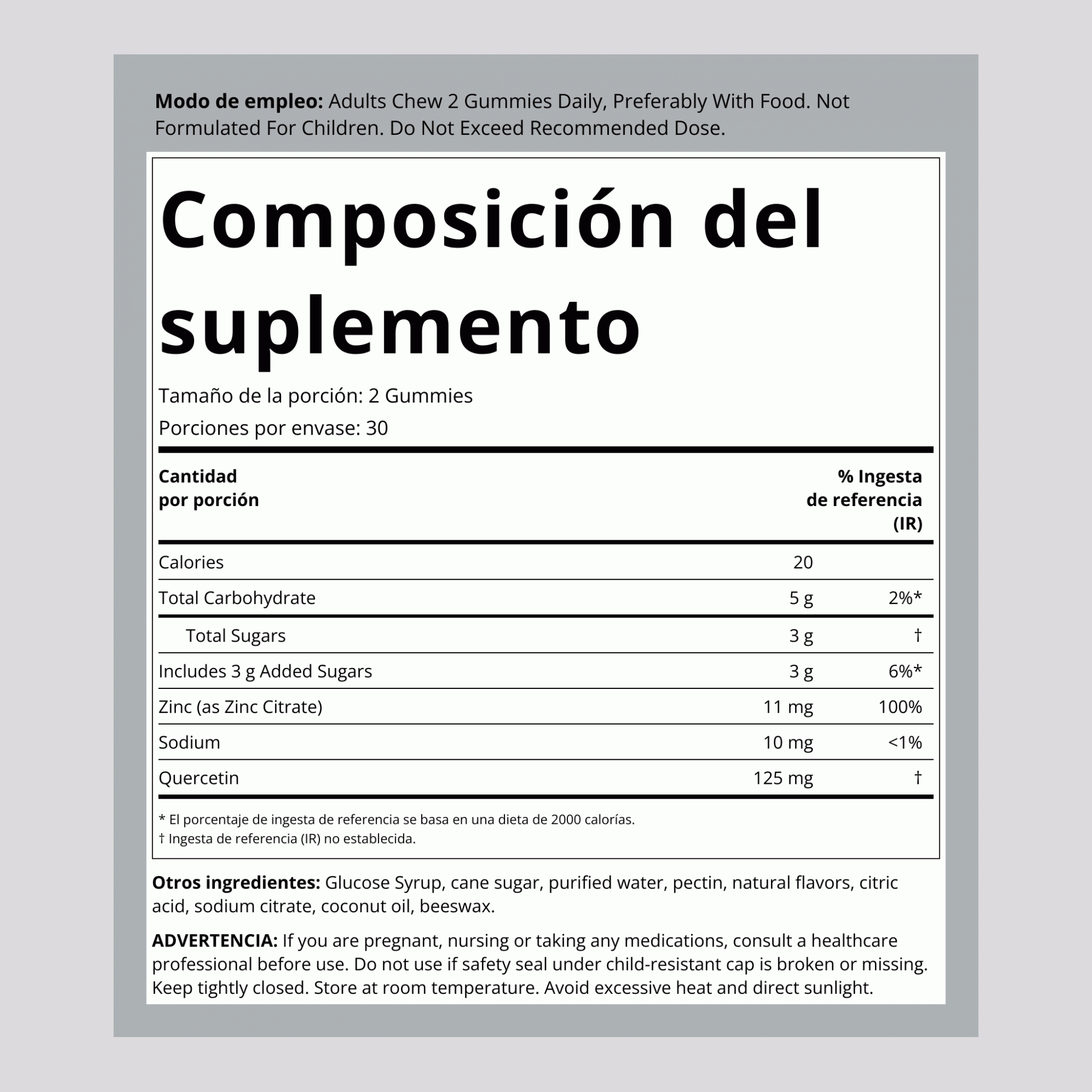 Gominolas de quercetina + Zinc (Limón) 60 Gomitas       