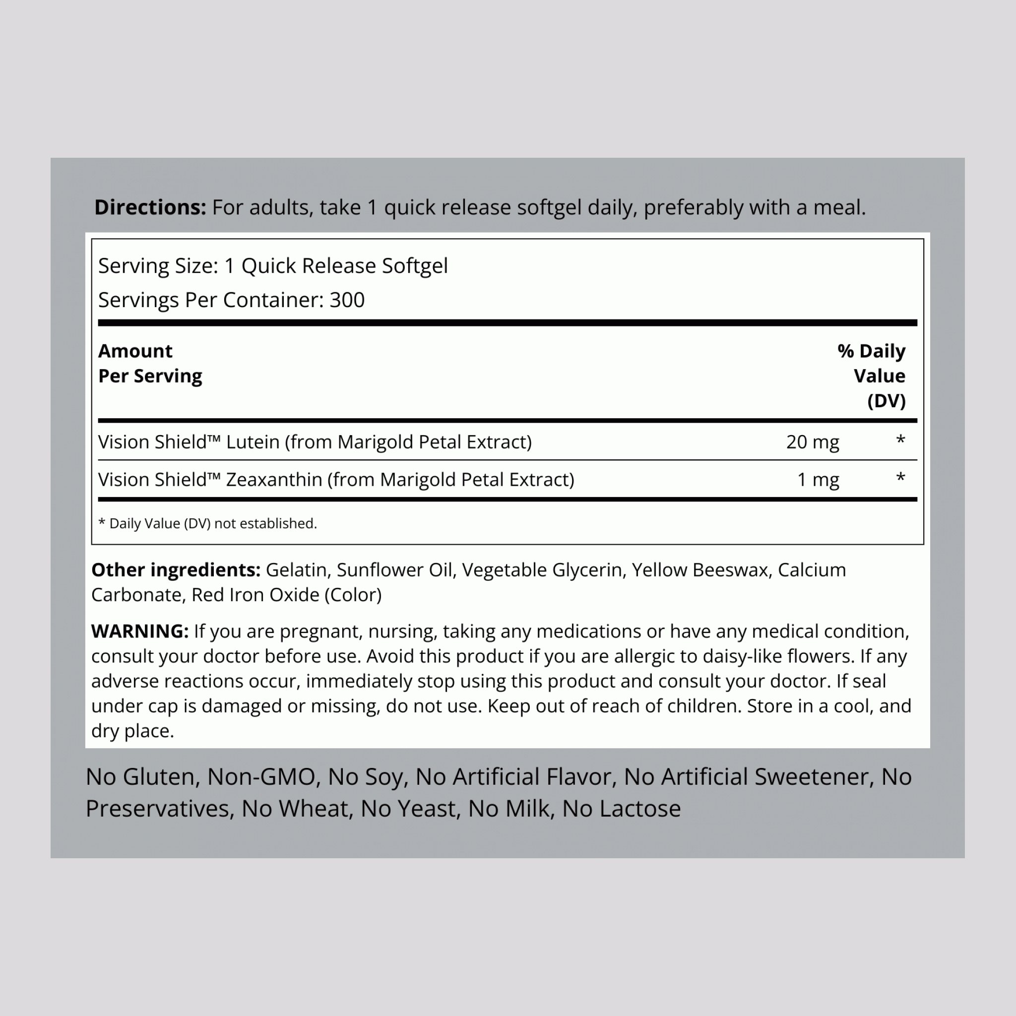 Lutein + Zeaxanthin, 20 mg, 300 Quick Release Softgels