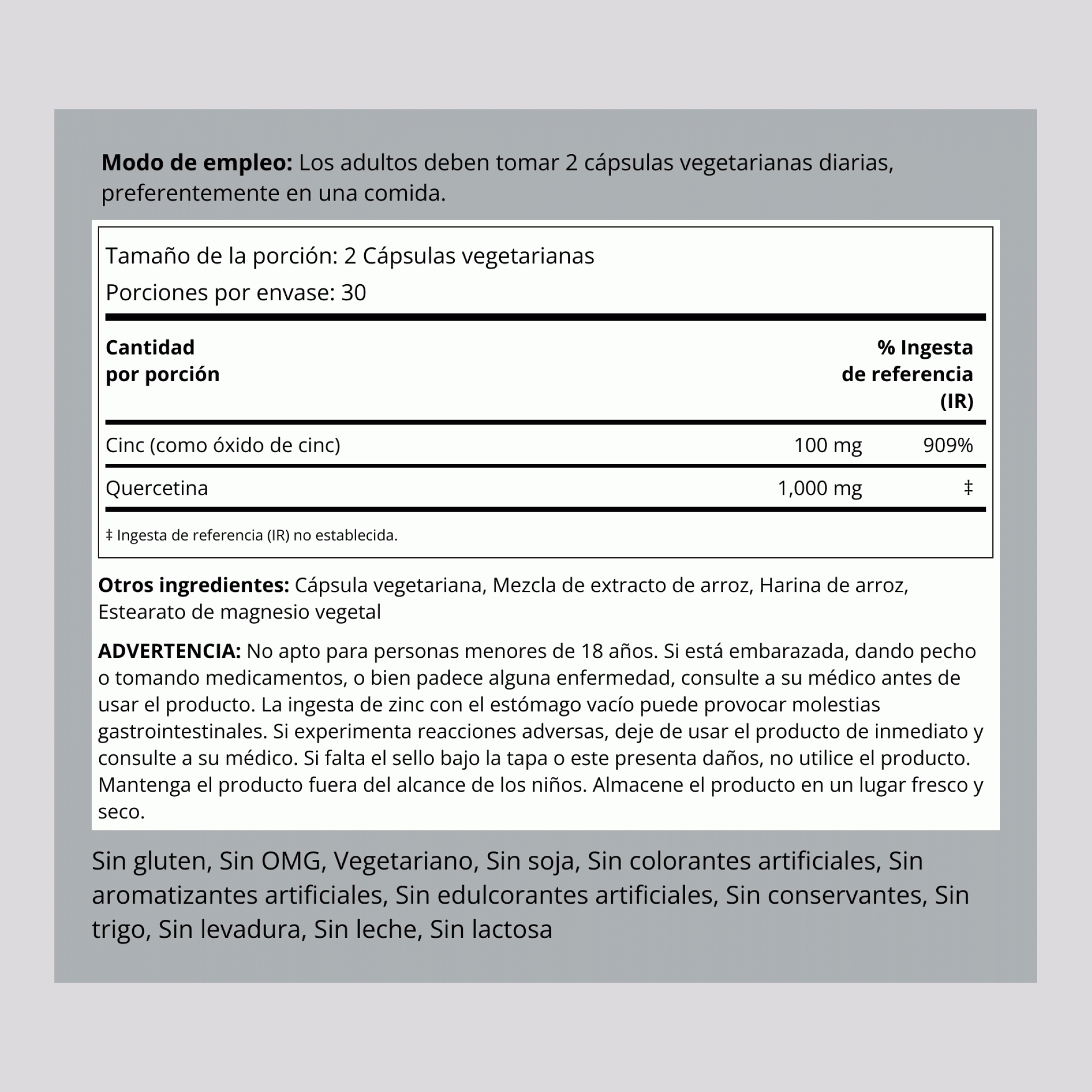 Quercetina Ultra  1170 mg (por porción) 60 Cápsulas de liberación rápida     