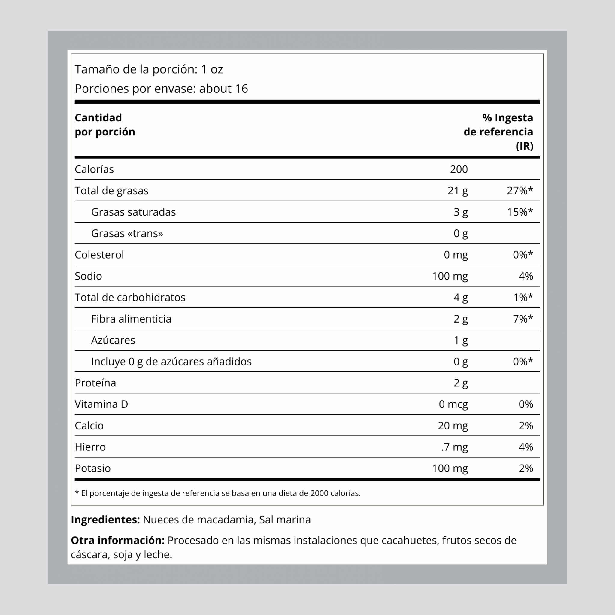 Nueces de macadamia tostadas y saladas 1 lb 454 g Bolsa    