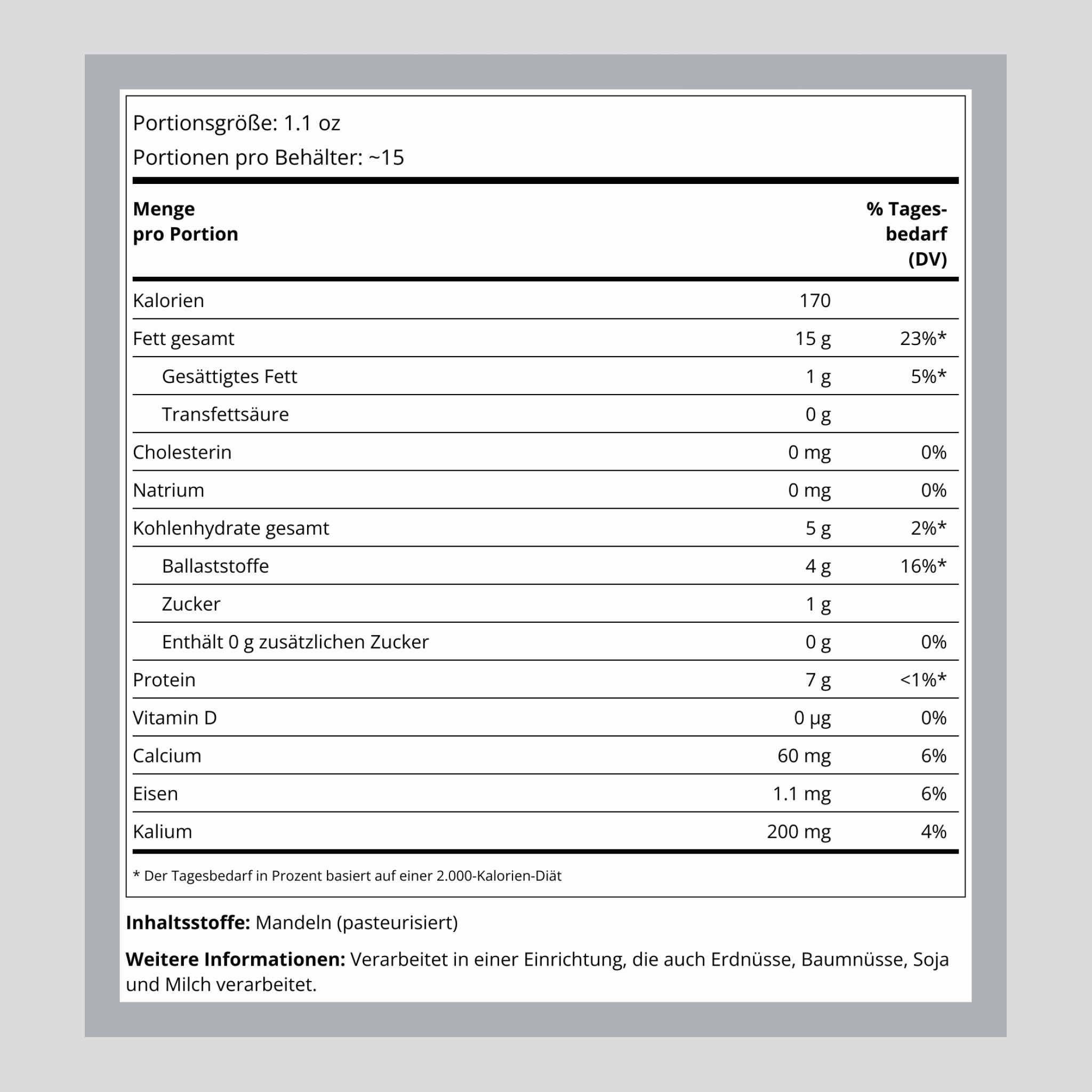 Almonds Raw Unsalted, 1 lb (454 g) Bag