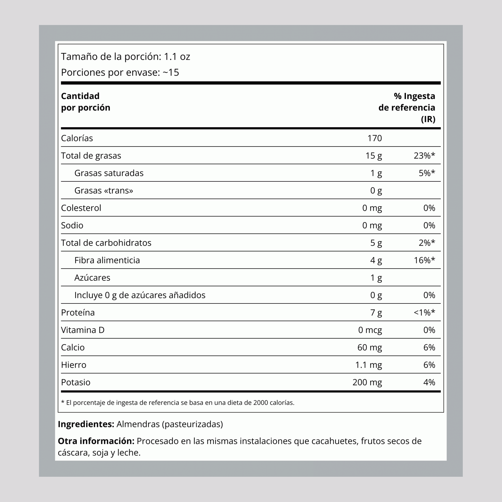 Almendras crudas sin sal 1 lb 454 g Bolsa    