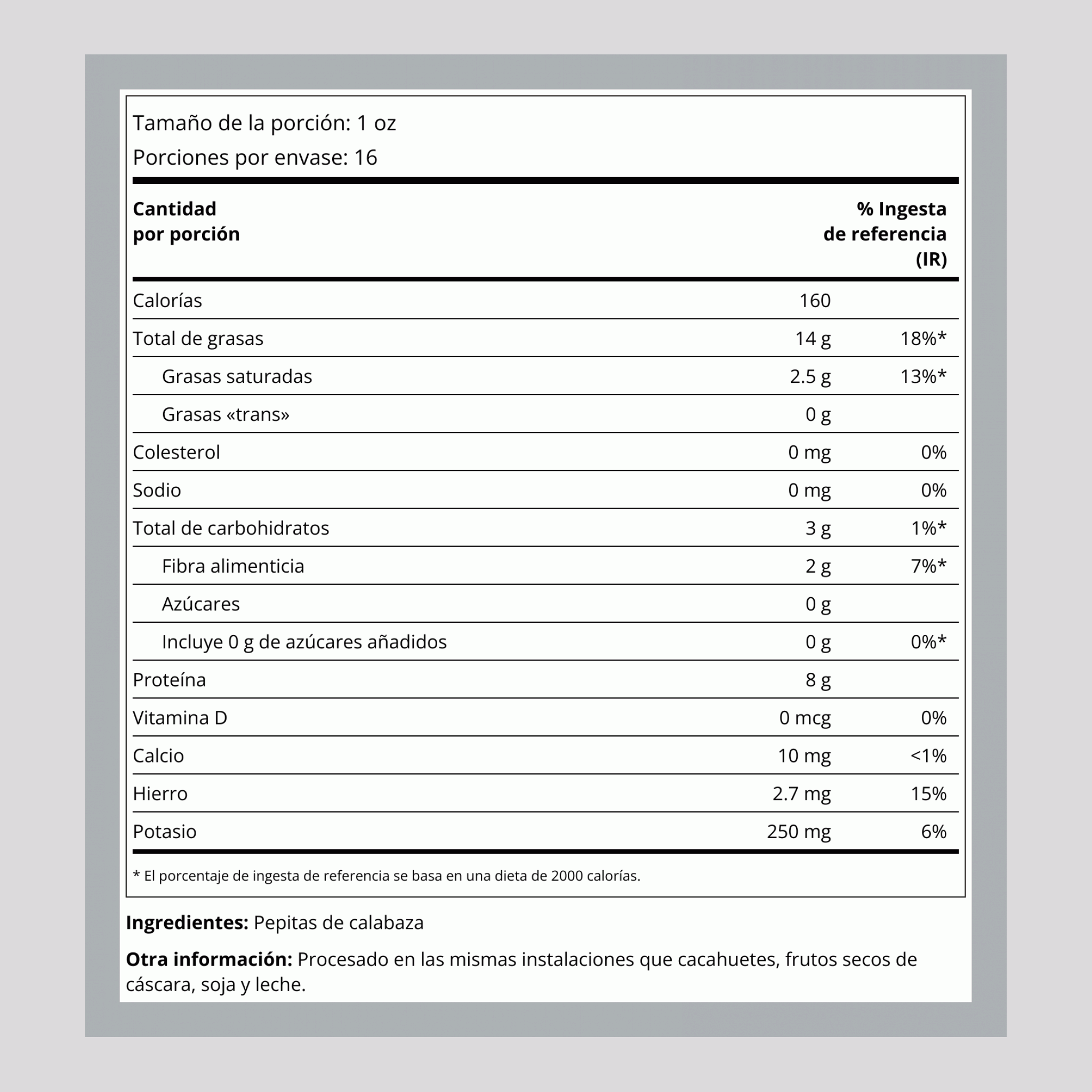 Pipas de calabaza crudas, sin sal y peladas 1 lb 454 g Bolsa    