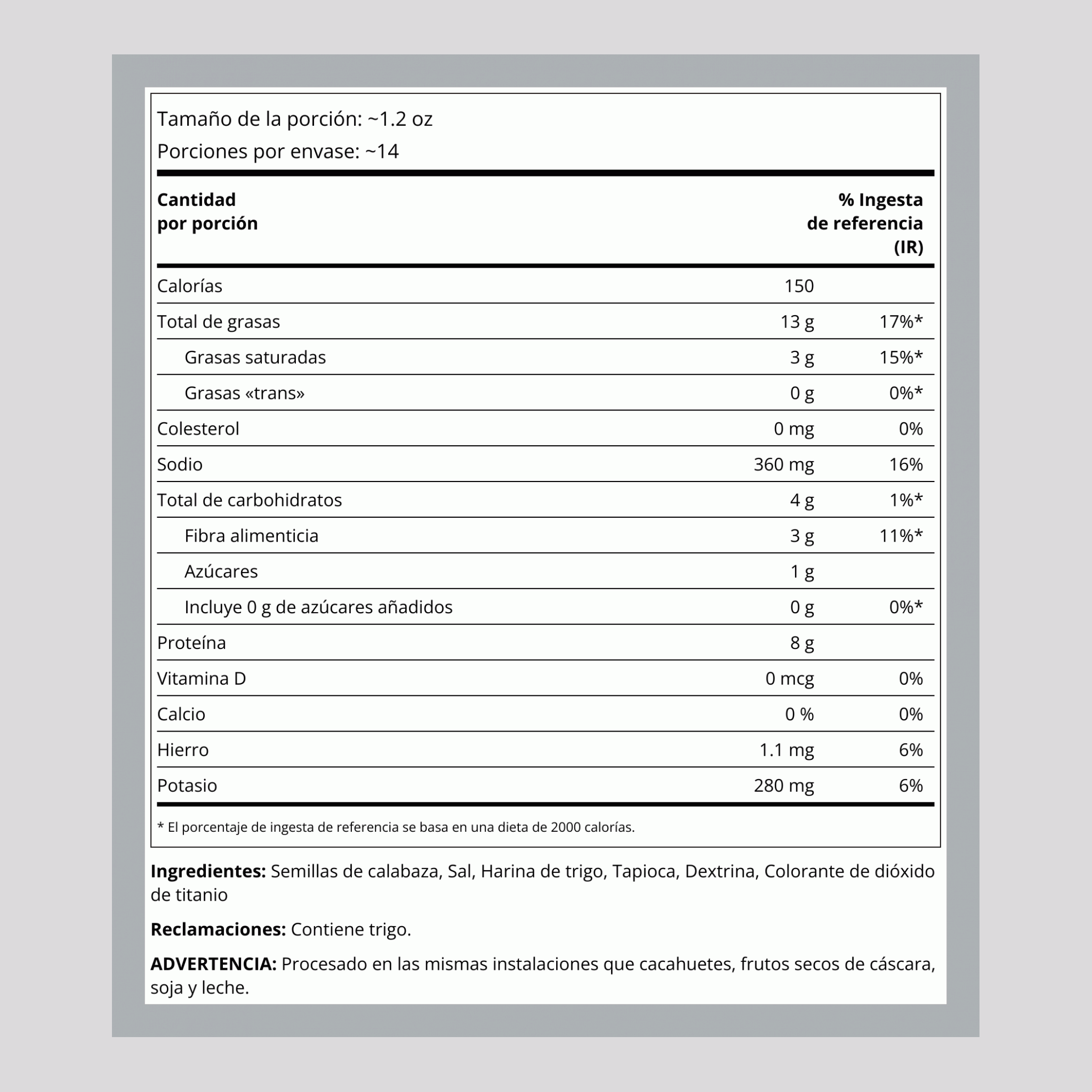 Pipas de calabaza tostadas, saladas y sin pelar 1 lb 454 g Bolsa    