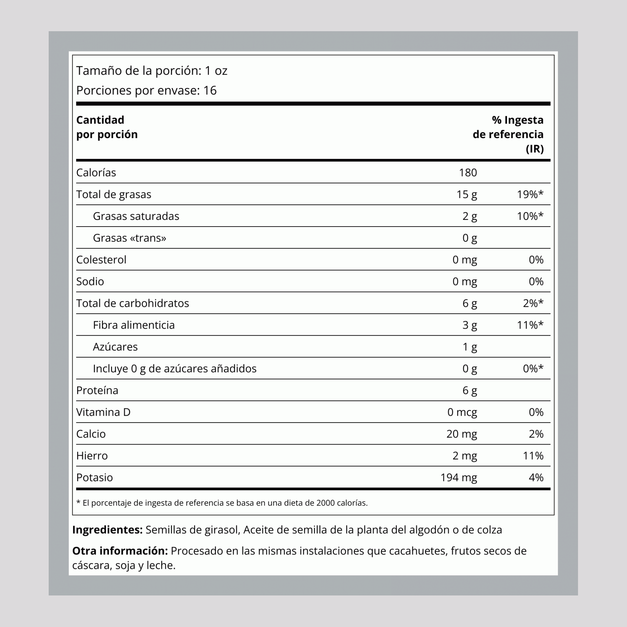 Pipas de girasol peladas, tostadas y sin sal 1 lb 454 g Bolsa    