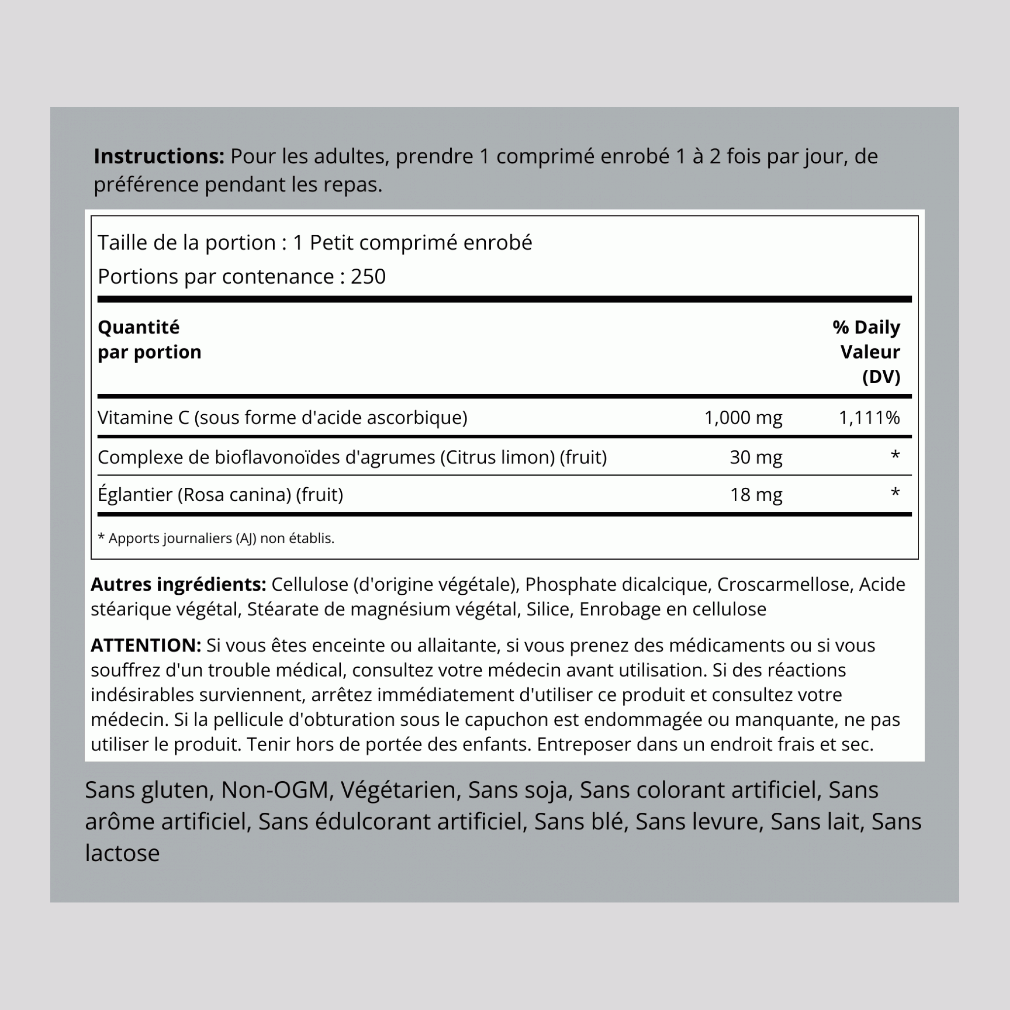 Vitamin C 1000 mg with Bioflavonoids & Rose Hips, 250 Coated Caplets