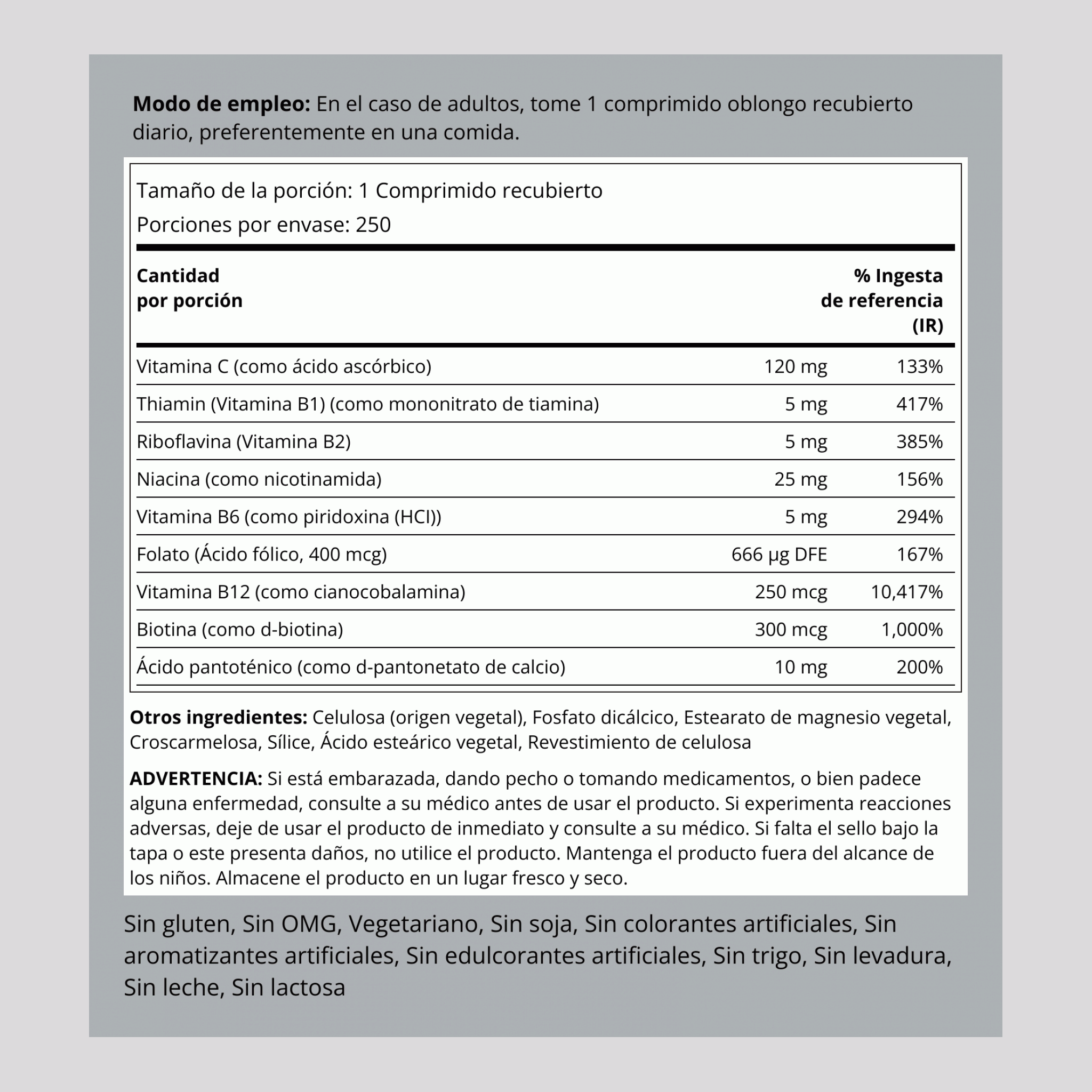 Vitaminas del grupo B + Vitamina C 250 Comprimidos recubiertos       