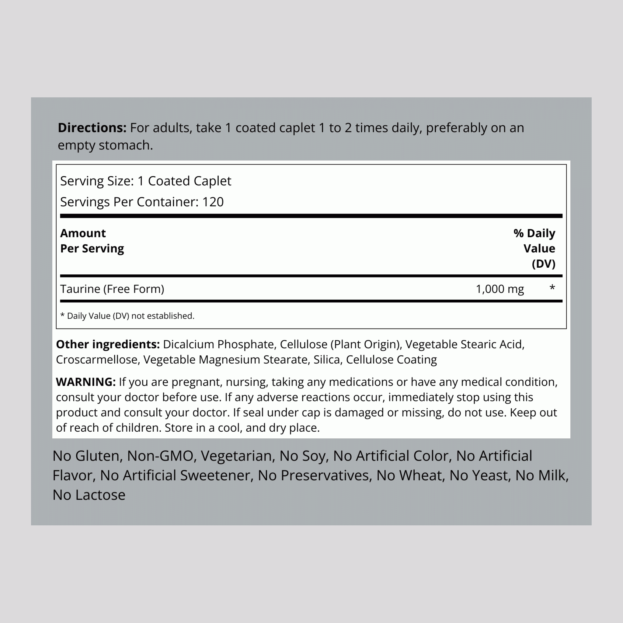 Taurine, 1000 mg, 120 Coated Caplets