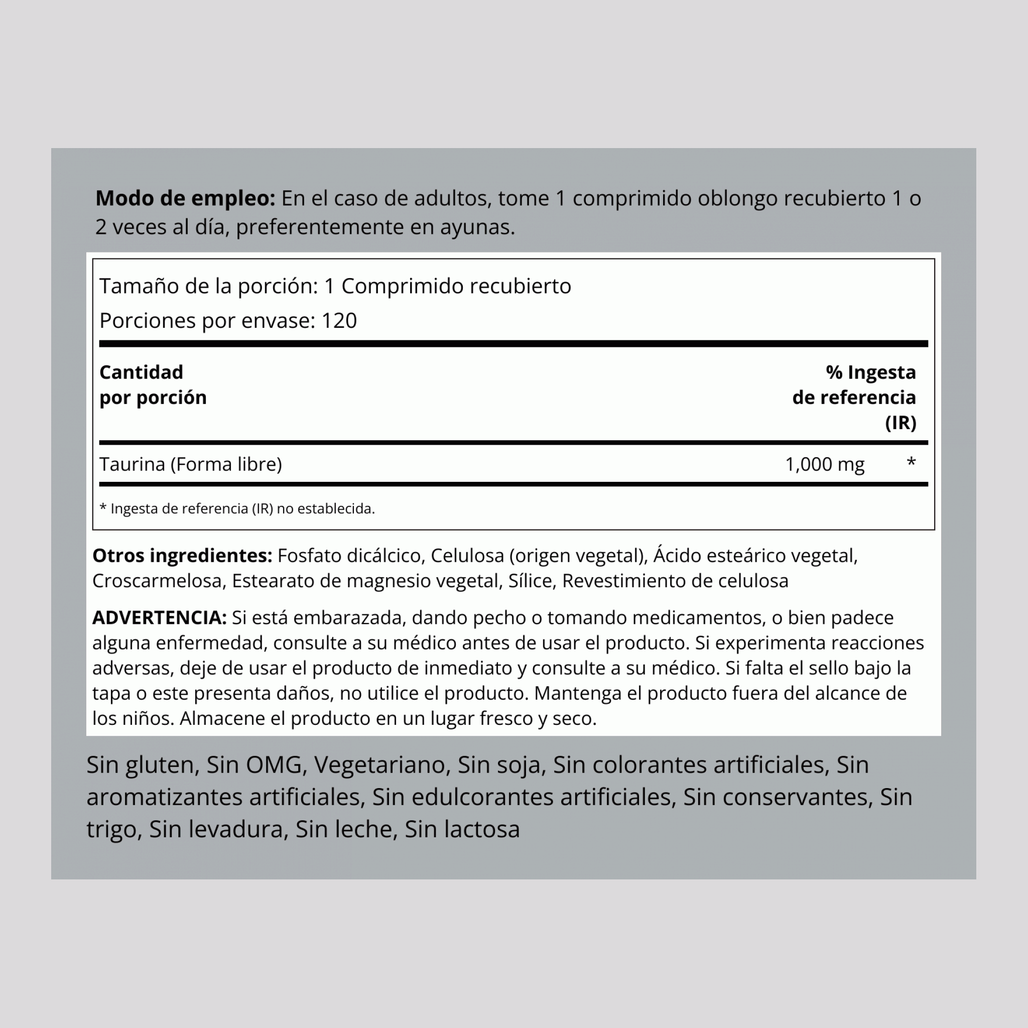 Taurina  1000 mg 120 Comprimidos recubiertos     